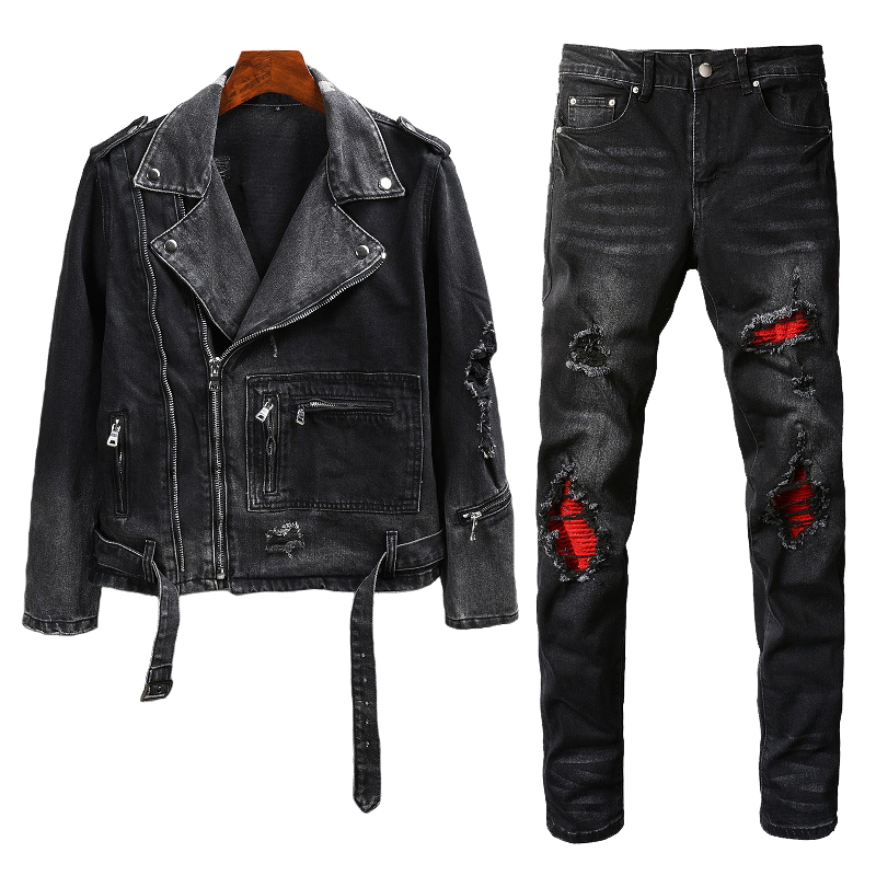 Black Tracksuits Spring Autumn Men's 2pcs Pant Sets Punk Slim Multi-zip Design Denim Jacket and Ripped Patch Stretch Jeans Vintage Men Clothing, Jacket and jeans 403.886
Black Tracksuits Spring Autumn Men's 2pcs Pant Sets Punk Slim Multi-zip Design Denim Jacket and Ripped Patch Stretch Jeans Vintage Men Clothing, Jacket and jeans 403.886