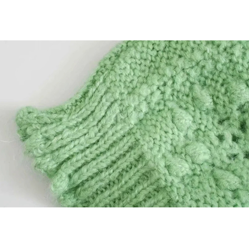 Women's Knits Tee Fashion With Gem Buttons Pompom Detail Knit Cardigan Sweater Vintage Long Sleeve Female Outerwear Chic Tops 230311