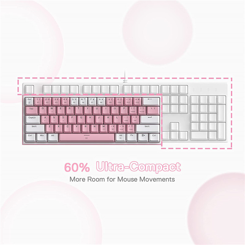 n Fizz K617 Wired RGB Mechanical Gaming Keyboard 61 Keys White Pink Color Linear Red Switch Software Supported