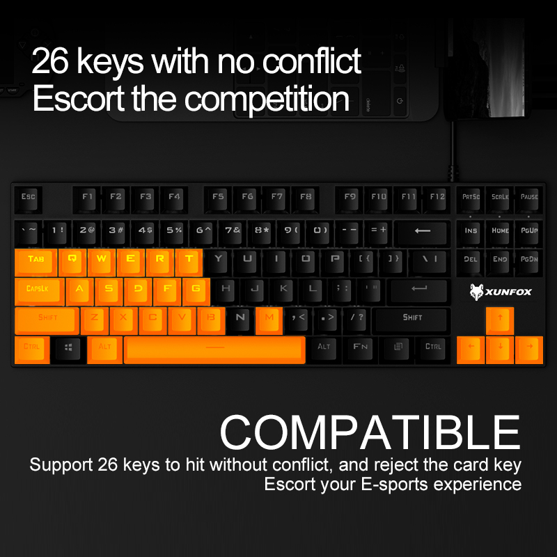 K80 87 Keys LED Backlit Mechanical Keyboard USB Wired Gaming Keyboards Blue Switch ABS Keycap For Desktop Computer PC Laptops