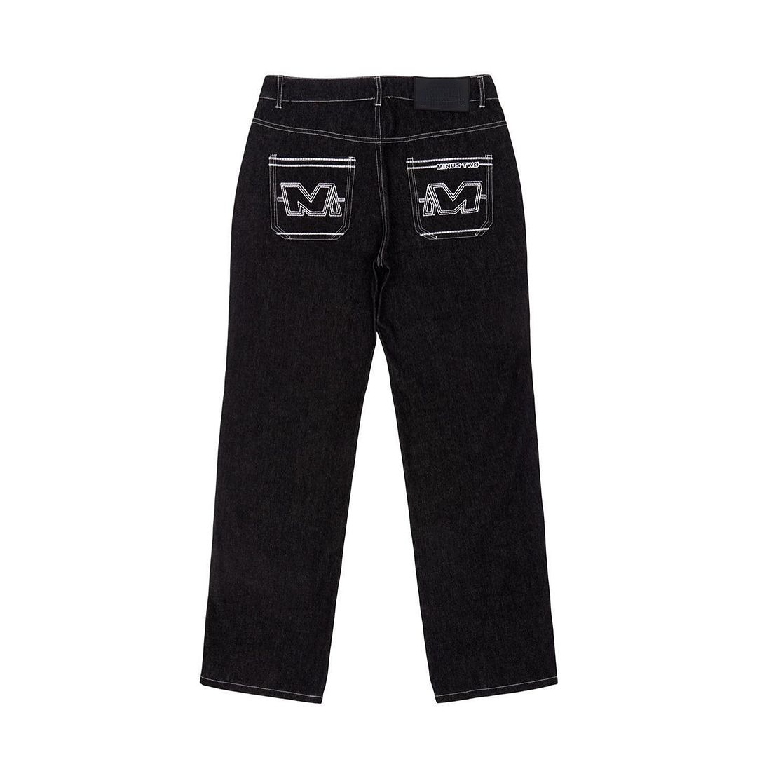 Mens Jeans Y2K Street Trend Letter Print Black Pants Gothy Loose Straight Wide Leg Hiphop Men Dragging Casual 230310