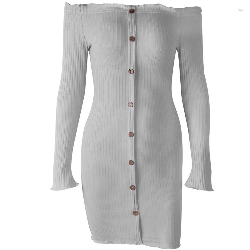 Casual Dresses Autumn Sexy Slim Dress Female Mini Party Women Solid Color Off Shoulder Long Sleeve Slash Neck Bodycon 2023