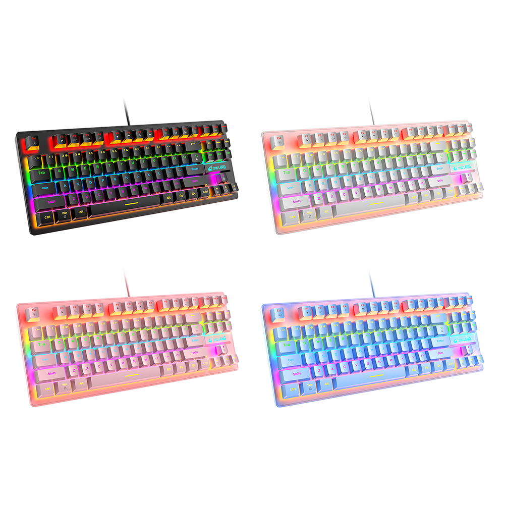 K2 87 Keys Mechanical Gaming Keyboards Colorful LED Backlit USB Wired Mechanical Keyboard Blue Switch for Tablet Desktop Compute