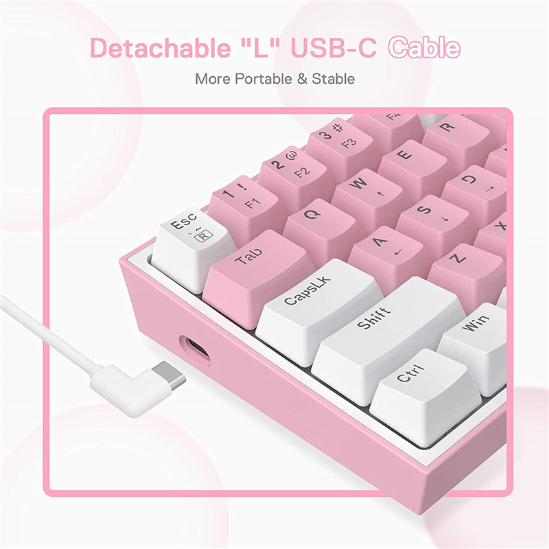 n Fizz K617 Wired RGB Mechanical Gaming Keyboard 61 Keys White Pink Color Linear Red Switch Software Supported