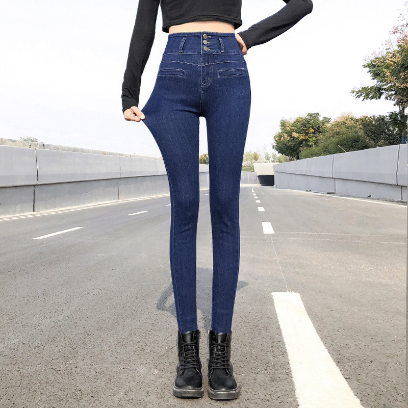 Women's Jeans Ladies Super High Waist Sexy Skinny Jeans Winter Retro Blue Black Thick Elastic Denim Pencil Pants 230311