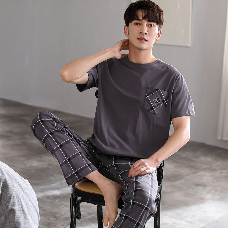 Men's Sleepwear L-4XL Men Pajama Set Cotton Pijamas for Men Spring Summer Short Sleeve Casual Sleepwear 230317