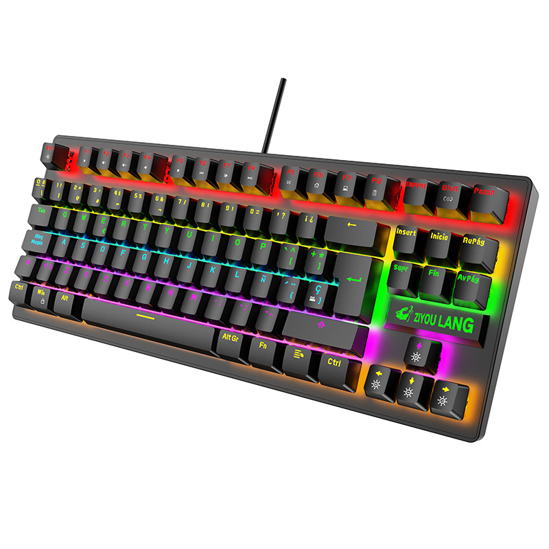 Spanish 88 Keys Mechanical Keyboard Keys USB Wired Mechanical Gaming Keyboards Color Backlit Blue Switch for PC Deskop Laptop