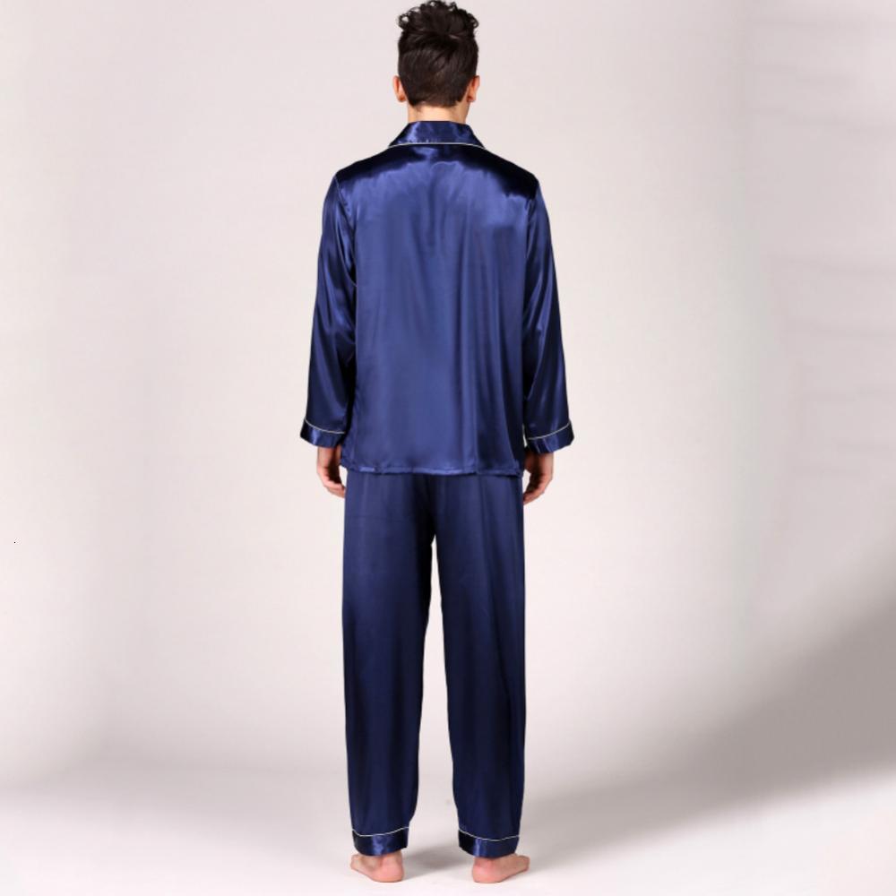 Men's Sleepwear Men Summer Silk Pajama Set Shirt Pants Home Gown Sleepwear Nightwear 230317