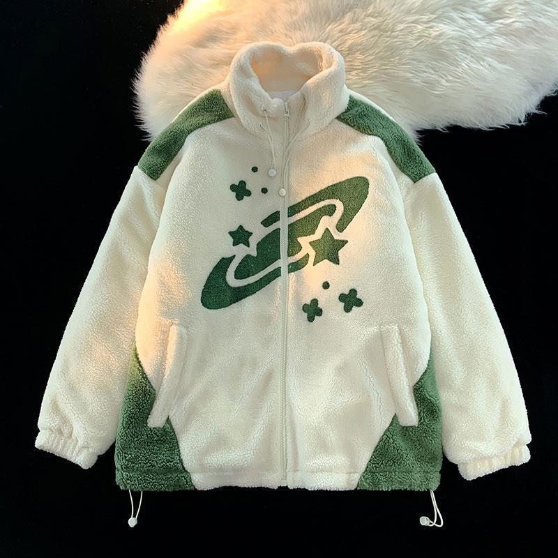 Women's Jackets Y2k Clothes Print Women Jacket Winter Warm Zipper Flannel Parka Harajuku Lambswool Sherpa Streetwear Loose Couple Hoodie Coat 230
