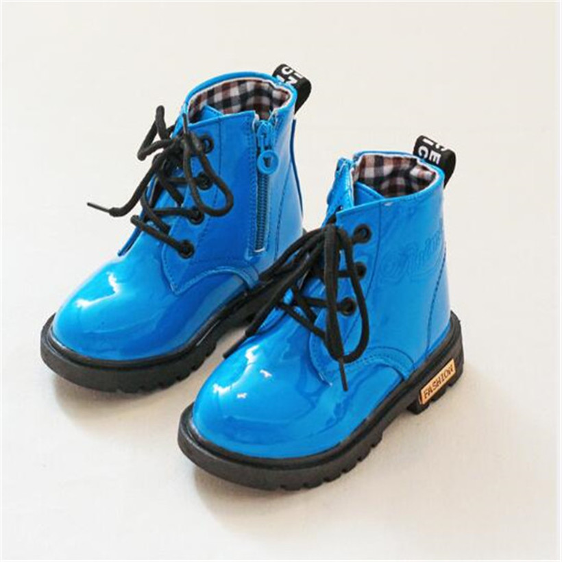Autumn Winter Children Martin Boot patent Leather Boy Girls Snow Boots Toddler Baby Non-slip Sneakers Kids Athletic Shoes