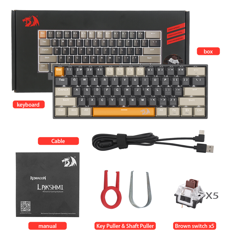 n K606 USB Mini Mechanical Gaming Keyboard Brown Switch 61 Keys Wired Detachable CablePortable for travel