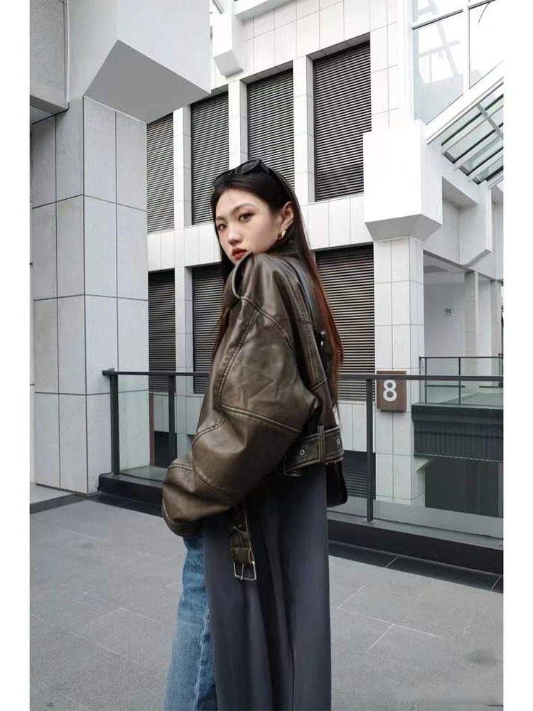 Women's Jacket 2023 Spring Fashion Faux Leather Ladies Casual Zipper Biker Coat Female Autumn Loose Couple Outwear 4341826 230310