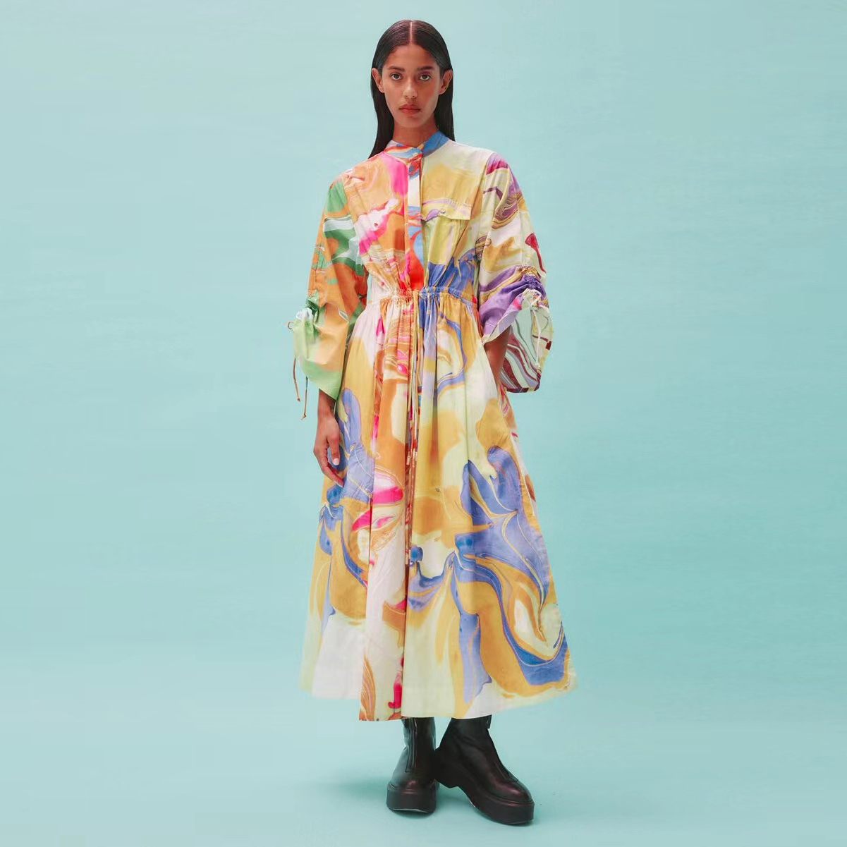 australian designer dress Artistic graffiti print waist and sleeves drawstring long sleeved dress, Yellow
australian designer dress Artistic graffiti print waist and sleeves drawstring long sleeved dress, Yellow