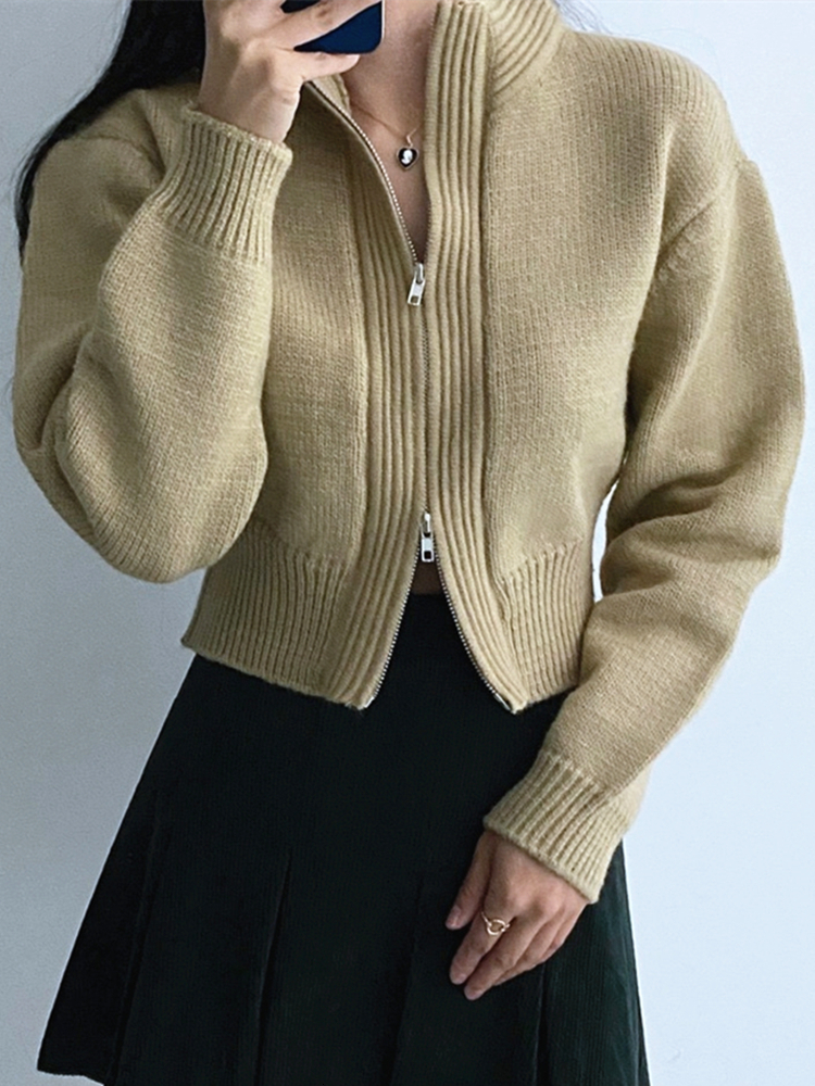 Women's Knits Tees Colorfaith SWC3217JXQ 2023 Zippers Cardigans Knitted Vintage Fashionable Elagant Autunm Winter Sweaters Short Tops 230310