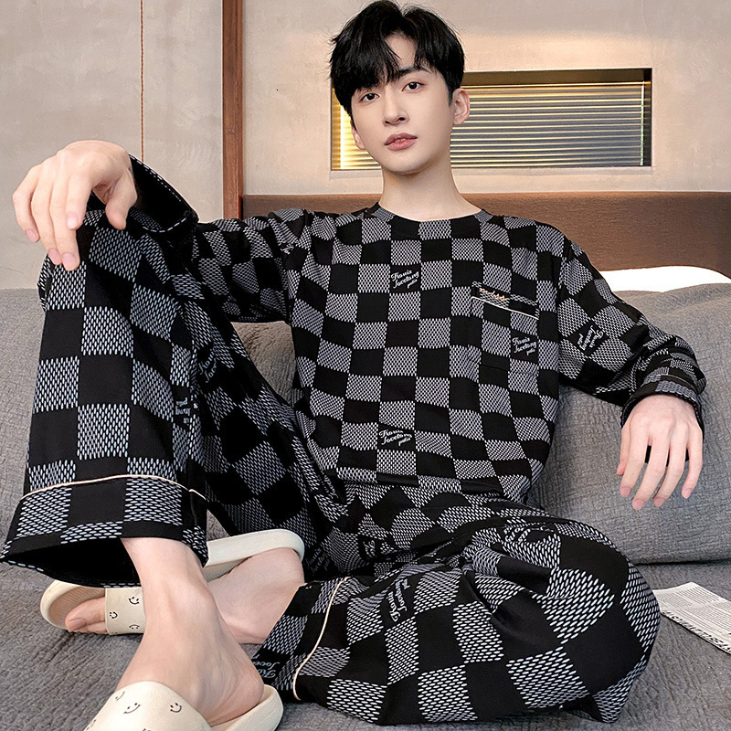 Men's Sleepwear Pajamas Men's Long-sleeved Striped Spring and Autumn Style Boys and Girls Winter Homewear Suits 230317