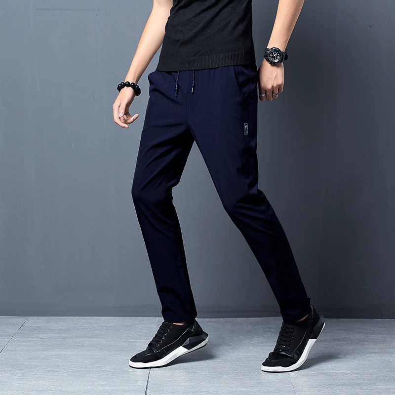 Men's Pants Men'S Korean Fashion Casual Summer Thin Quick Drying Ice Silk Straight Pants Loose Sports 9-Point Trousers Boy 230311