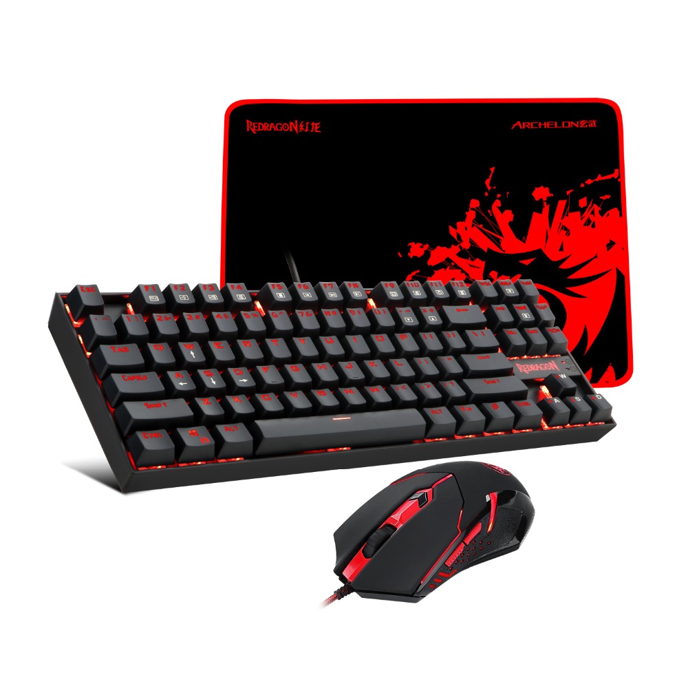 Rn K552-BA Combo Gaming Keyboard and Mouse Mouse Pad Combo Red Backlit Mechanical Gaming Keyboard for Windows PC
