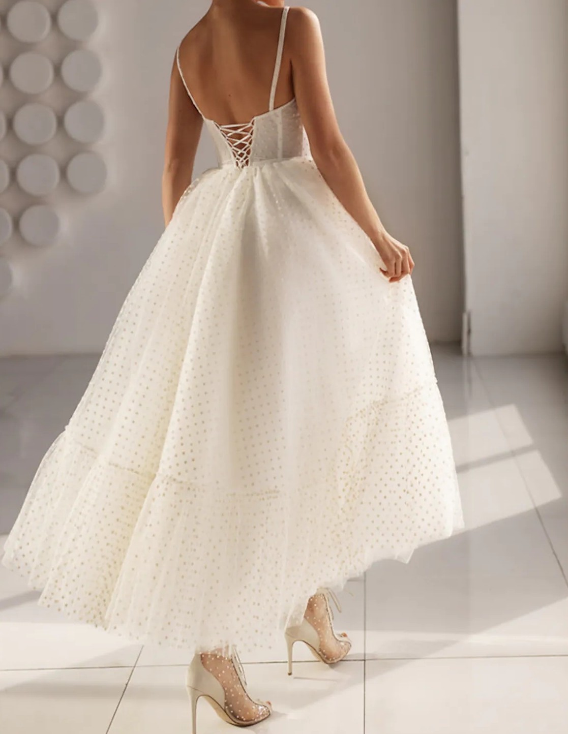 Elegant A-Line Wedding Dress 2023 Sweetheart Spaghetti Strap Ankle Length Dot Tulle Bride Gowns Vestidos De Noiva Plus Size New Boho