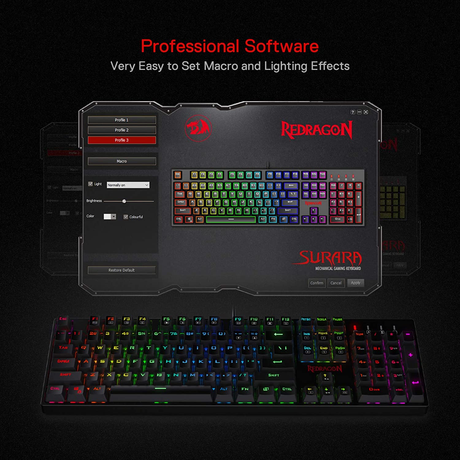 n K582 SURARA RGB LED Backlit Mechanical Gaming Keyboard with 104 Keys-Linear and Quiet Red Switches For Game Laptop PC