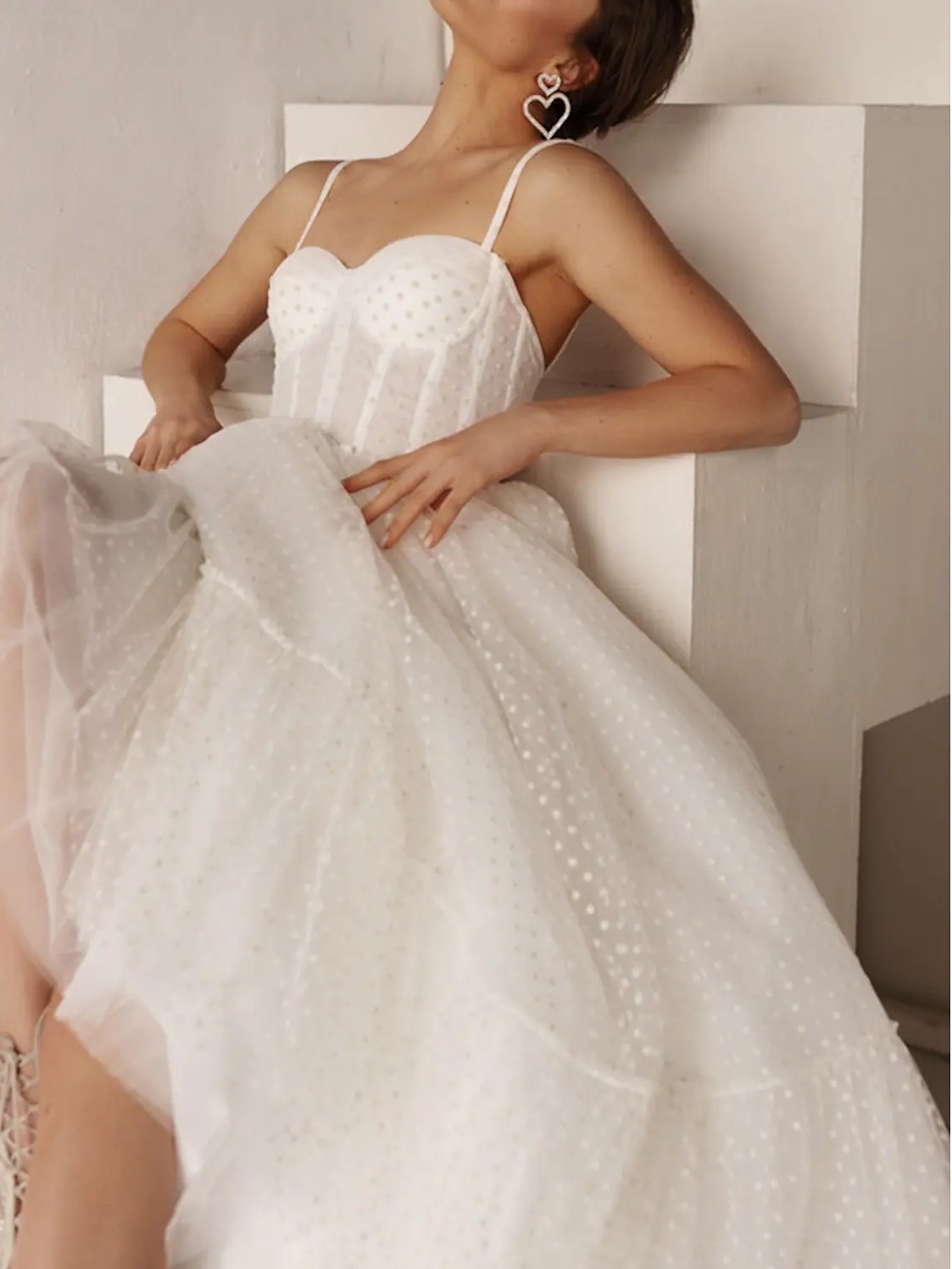 Elegant A-Line Wedding Dress 2023 Sweetheart Spaghetti Strap Ankle Length Dot Tulle Bride Gowns Vestidos De Noiva Plus Size New Boho