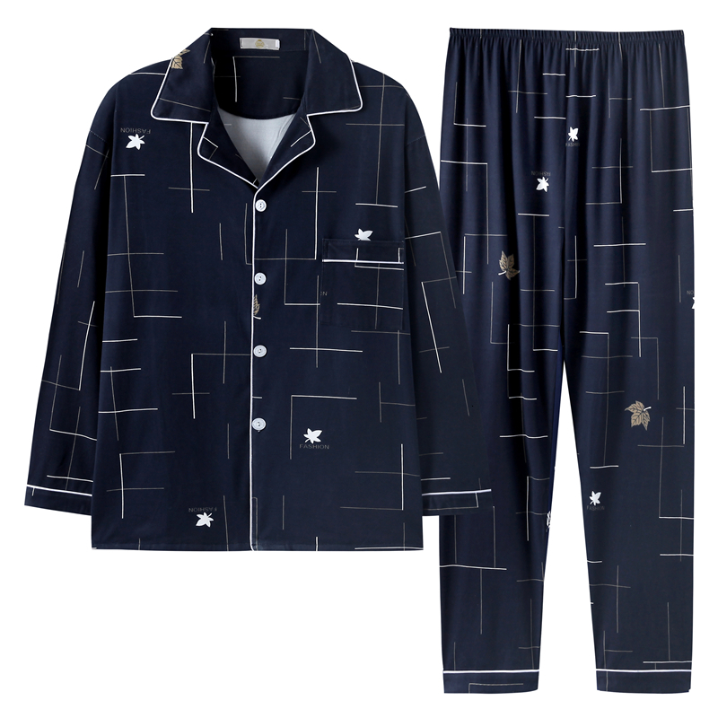 Men's Sleepwear spring and autumn pajamas men's cotton long-sleeved cardigan loose large size thin section youth home service suit set 23031