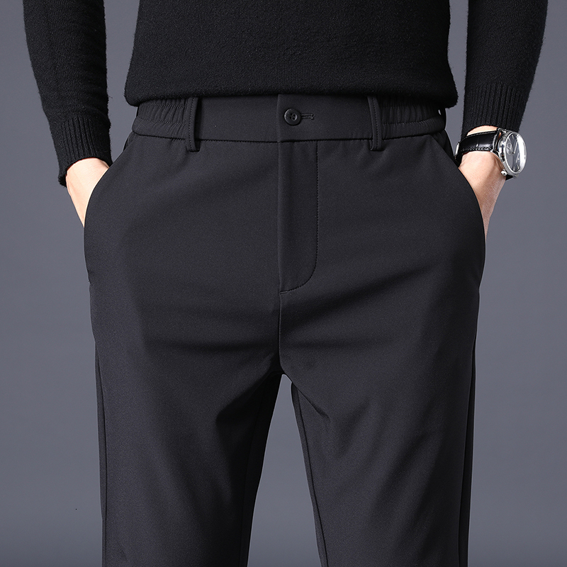 Men's Pants Spring Autumn Men's Casual Pants Business Stretch Slim Fit Elastic Waist Jogger Korean Classic Thick Black Gray Trousers Male 23