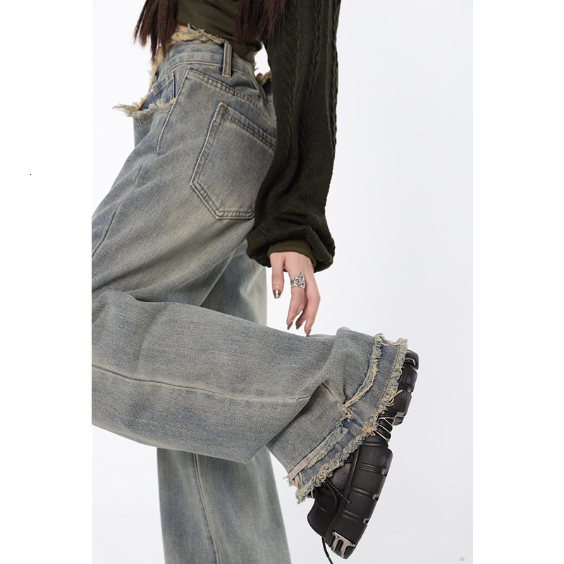 Women's Jeans Vintage Light Blue High Waist Women Jeans American Fashion Streetwear Wide Leg Jean Female Denim Trouser Straight Baggy Pants 23031
