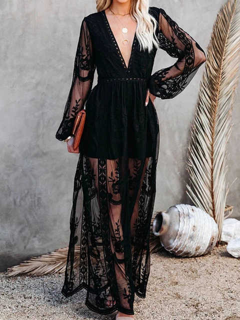 Casual Dresses Summer Lace Long Dress Women Bohemian Embroidered Maxi Dress Female V Neck Hollow Out Long White Casual Holiday Dress G230311