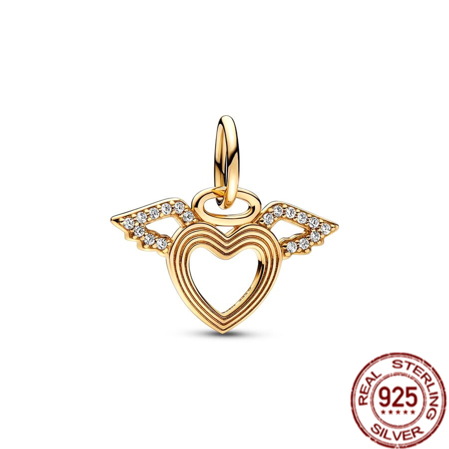 New Pure Silver Heart Angel Wings Suspension Charm Hanging Decoration Suitable For Bracelet DIY Fashion Jewelry Free Shipping
