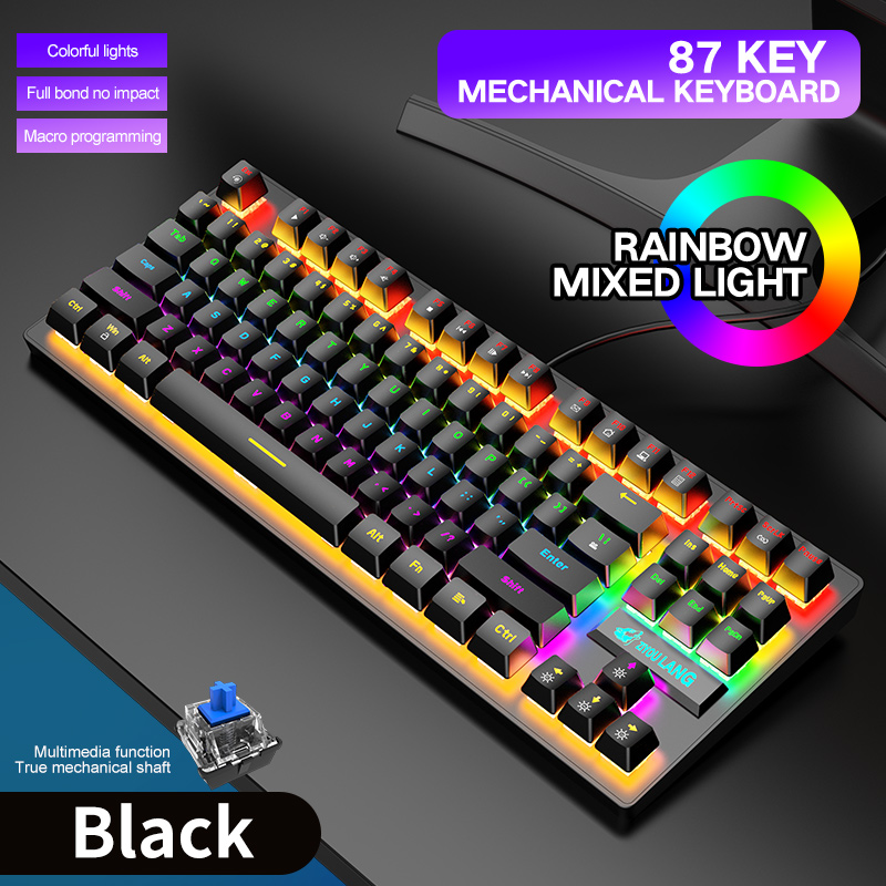 K2 87 Keys Mechanical Gaming Keyboards Colorful LED Backlit USB Wired Mechanical Keyboard Blue Switch for Tablet Desktop Compute