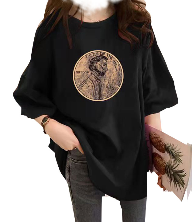 Tops Cartoon round-neck short-sleeved female T-shirt Summer solid color loose large size cotton T-shirt black sweat-absorbing breathable wholesale trend, Customize
Tops Cartoon round-neck short-sleeved female T-shirt Summer solid color loose large size cotton T-shirt black sweat-absorbing breathable wholesale trend, Customize