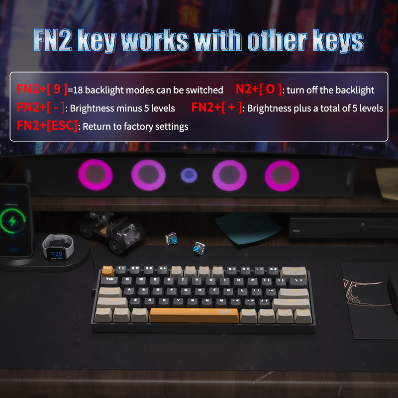n K606 USB Mini Mechanical Gaming Keyboard Brown Switch 61 Keys Wired Detachable CablePortable for travel