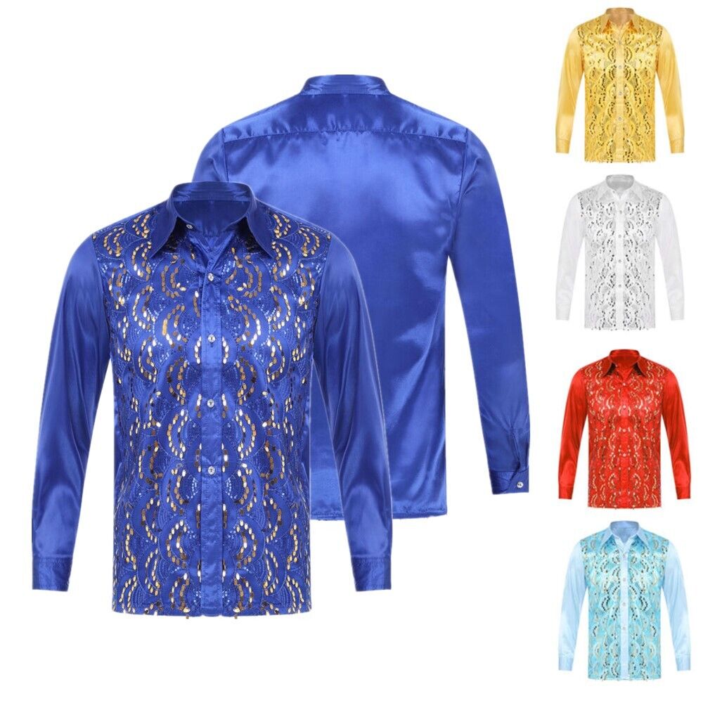 Mens Shiny Sequin Satin Long Sleeve Shirts Collar Button Down Disco T-Shirt Tops, White
Mens Shiny Sequin Satin Long Sleeve Shirts Collar Button Down Disco T-Shirt Tops, White