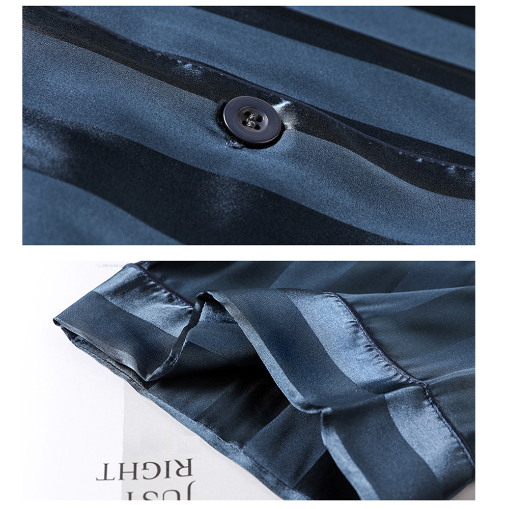 Men's Sleepwear Ice Silk Pajamas For Men Spring Summer Pyjamas Thin Breathable Lounge Set Simple Style Striped Elastic Waist pyjama pour femme 23