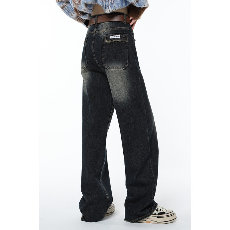 Women's Jeans Blue Women Jeans Gradient High Waist American Fashion Vintage Wide Leg Jean Female Denim Trouser Straight Baggy Denim Pants 230311
