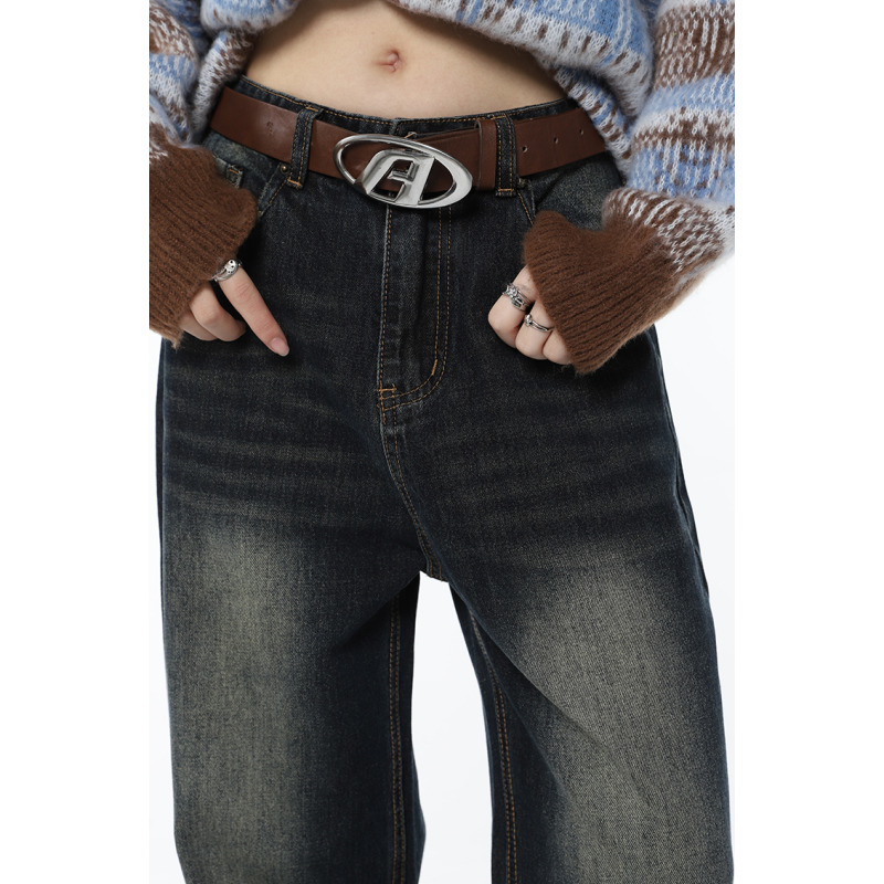 Women's Jeans Blue Women Jeans Gradient High Waist American Fashion Vintage Wide Leg Jean Female Denim Trouser Straight Baggy Denim Pants 230311