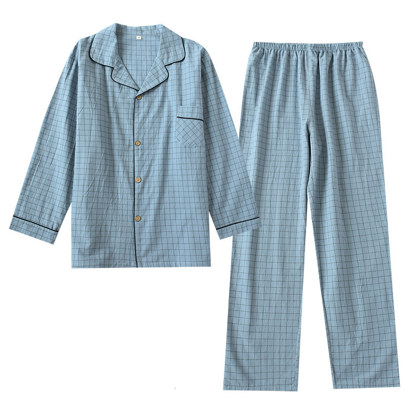 Men's Sleepwear Washable Cotton Long Sleeve Men's Pajamas Spring and Autumn Turnover Collar Pure Cotton Pajamas Men's Pajamas 230330