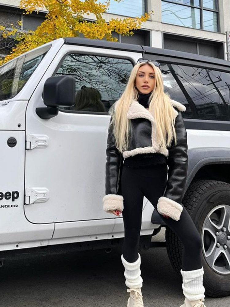 Women's Jackets Suninheart Fashion Double Sided Short Jacket Women Warm Thick Lapel Lambswool Coat Autumn Winter Vintage Female Fleece Chic Tops 