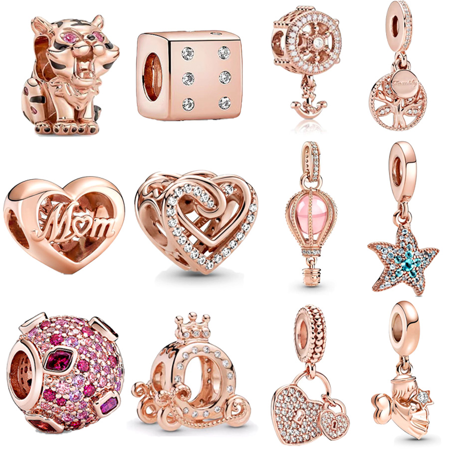 925 Sterling Silver, Bubble Starfish Hot Air Balloon Hanging Heart Charm Bead Suitable for Bracelet DIY Fashion Jewelry