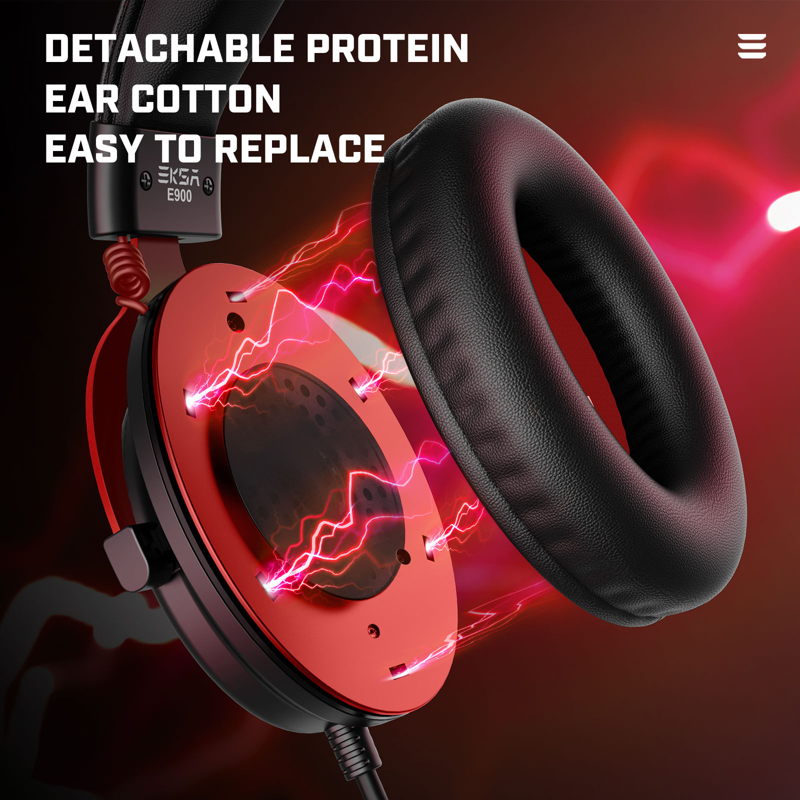 1 Pair Replacement Headphone Earpads Cushions Cover For E900 Red Gaming Headset Gamer Over-ear Soft Memory Foam Ear Pads