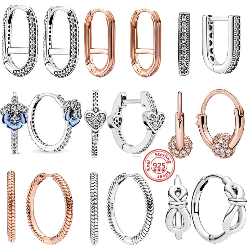 The New Popular 925 Sterling Silver Earrings Blue Flower and Rose Gold Diamond Earrings Are Suitable for Primitive DIY Female Jewelry Gifts