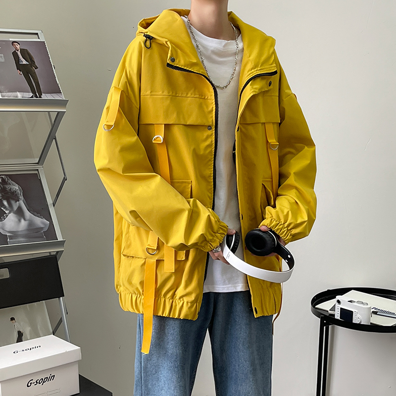 Men's Jackets Men Jackets And Coats Loose Autumn Ribbons Streetwear Casual Outwear Coats Hip Hop Men's Windbreaker Overcoat 230311