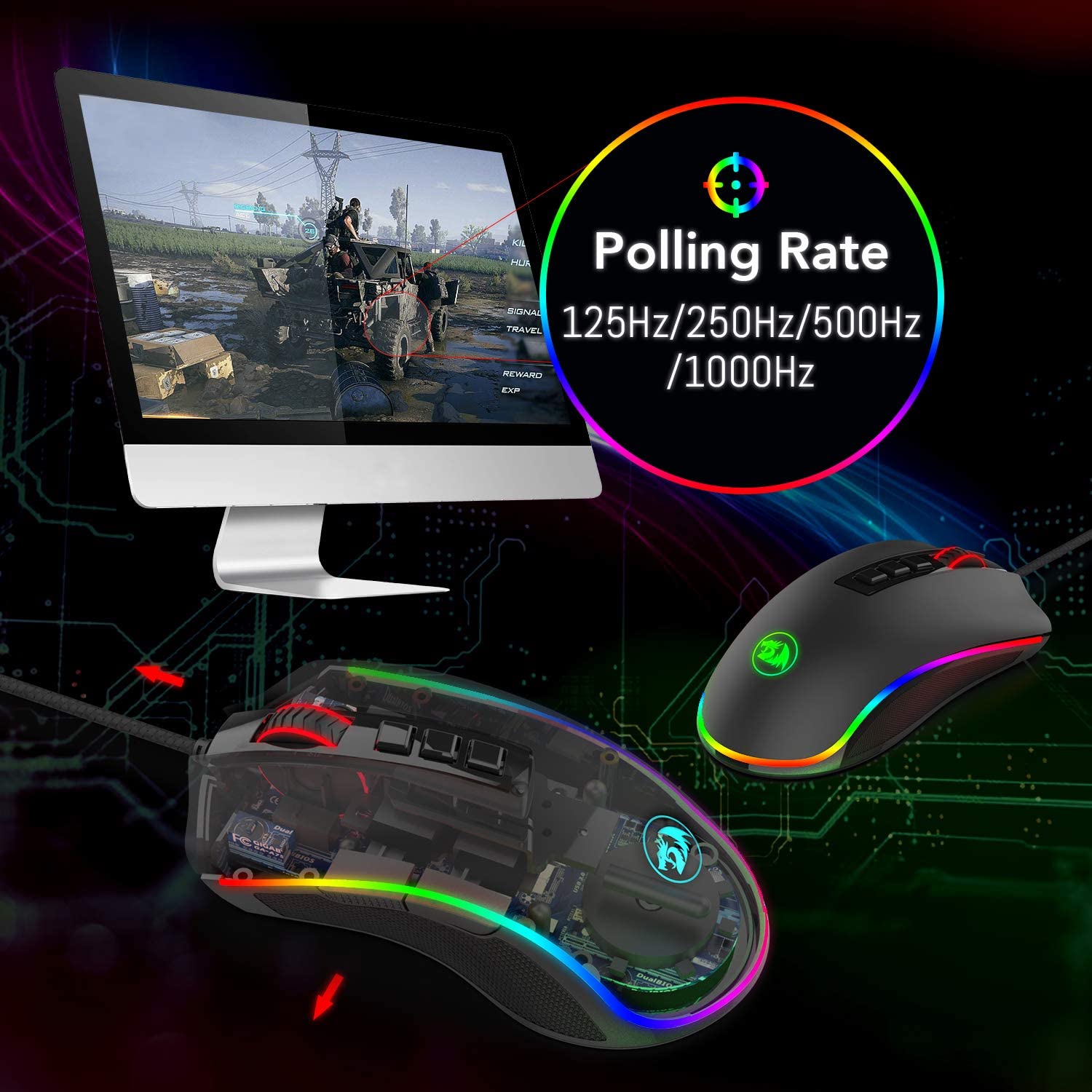 n M711-FPS Cobra Optical Switch (LK) Gaming Mouse RGB Backlit 24000 DPI 7 Programmable Buttons PC Computer Gaming Mice