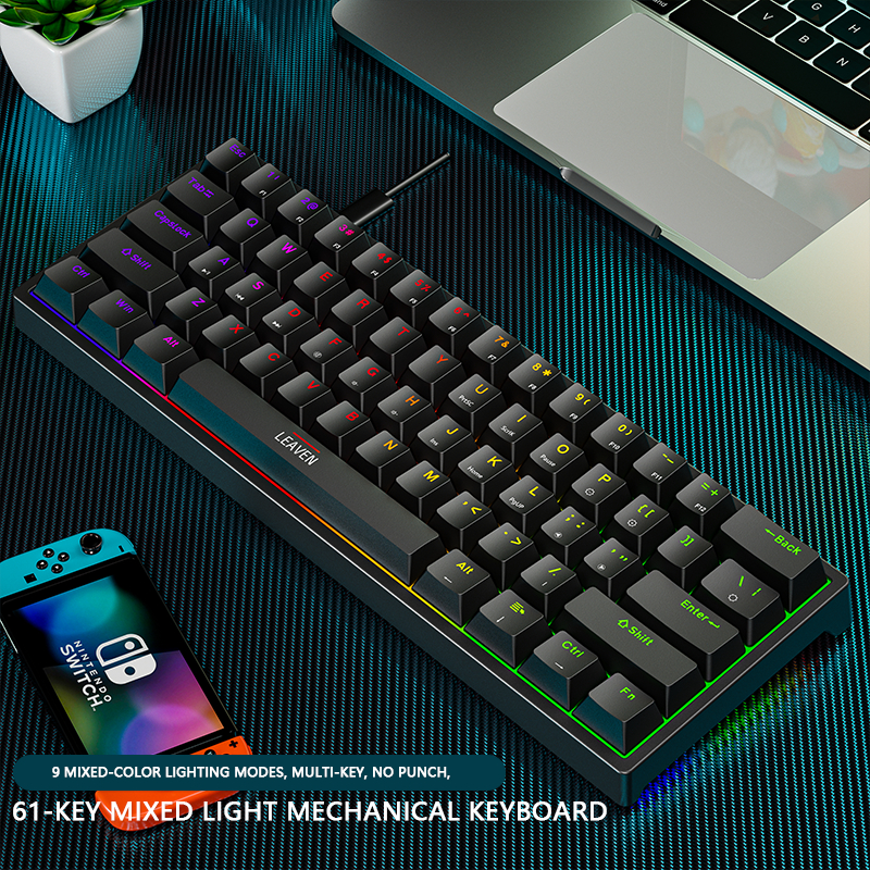 K620 Mini Gaming Mechanical Keyboard 61 Keys RGB Hotswap Type-C Wired Gaming Keyboard PBT Keycaps 60% Ergonomics Keyboards