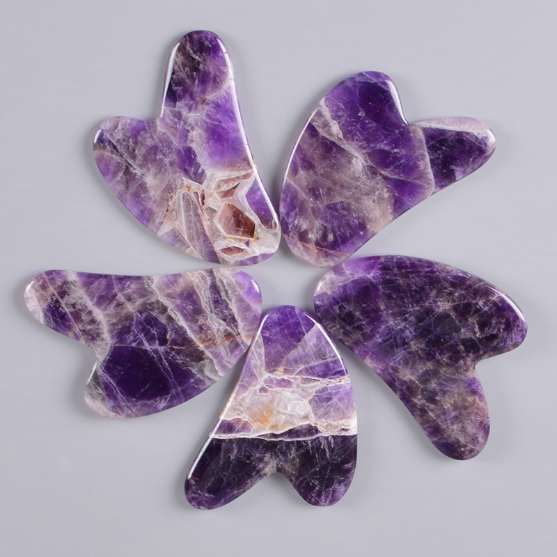 Other Massage Items Rose Gold Face Roller Amethyst Gua Sha Tool Massage Set Natural Stone Acupuncture Scraping Body Healing Massager Health Care 23031