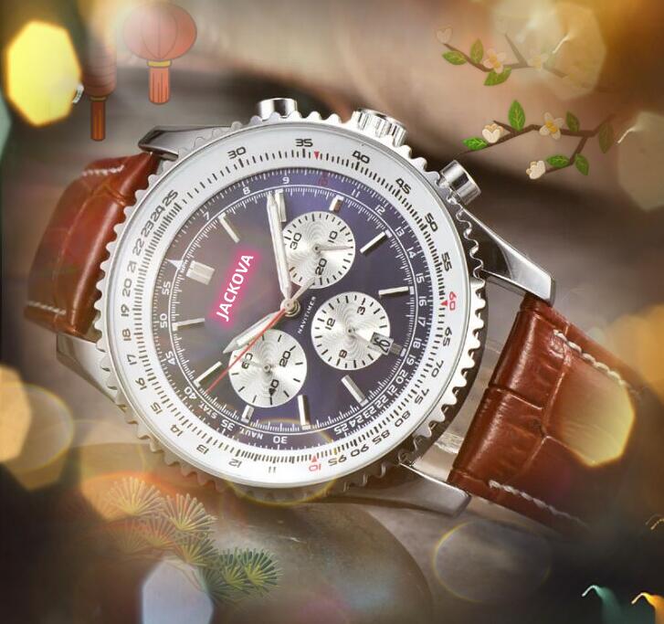 Crime Premium Mens Full Functional Wristwatch Big Dial Quartz Movement Male Time Clock Watch Leather Band Sapphire Glass relogio masculino Wristwatch