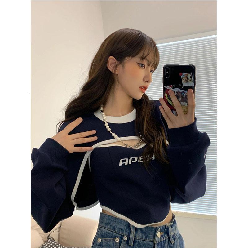Women's Hoodies Sweatshirts HOUZHOU Vintage Kpop Hoodie Y2k Streetwear Pullover Aesthetic Korean Fashion Cropped Sweatshirt Female Harajuku Hippi