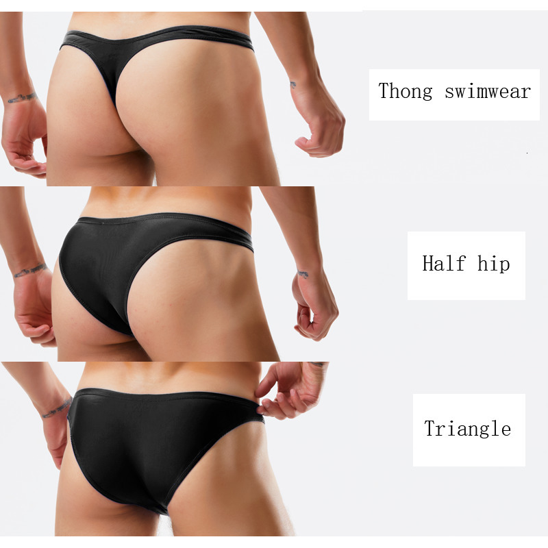 Swim wear WD286 summer beach sexy solid black men swimwear bikinis low waist tight swimsuits gay thong swim trunks briefs 230311