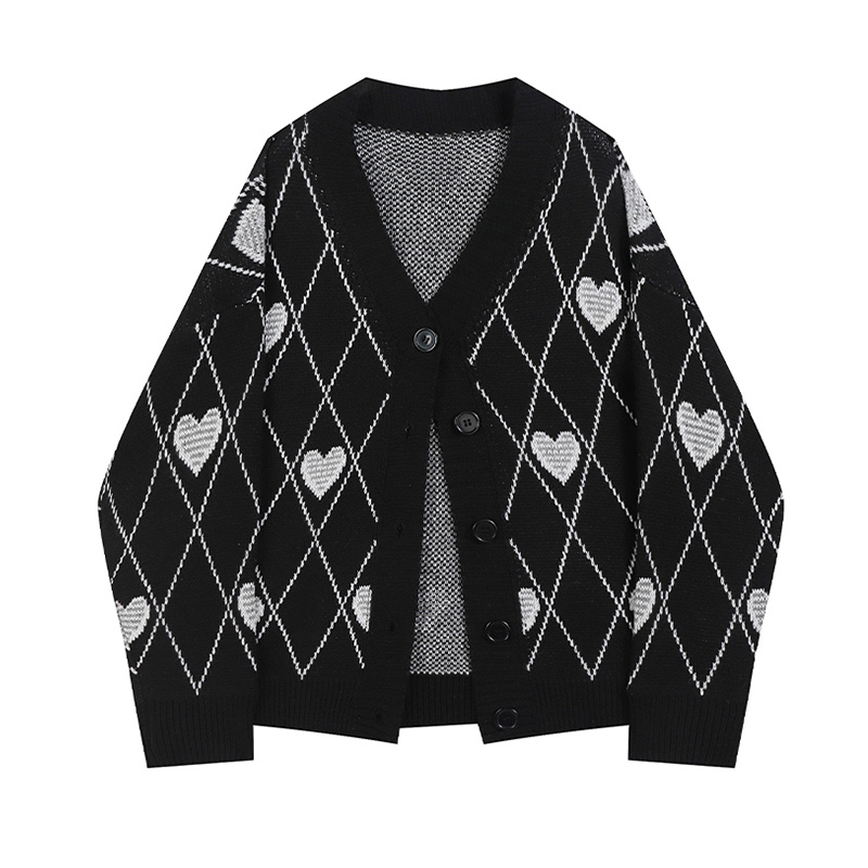 Women's Knits Tees Fashion Gothic Style Oversized Black Cardigan Emo Women Sweater Long Sleeve Vneck Harajuku Loose Vintage Knitwear Tops Coat 90