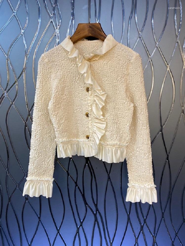 Women' Jackets High Quality Coat Outerwear 2023 Autumn Winter Style Women Ruffle Deco Long Sleeve Beige Black Pleated Tops Clothes
Women' Jackets High Quality Coat Outerwear 2023 Autumn Winter Style Women Ruffle Deco Long Sleeve Beige Black Pleated Tops Clothes